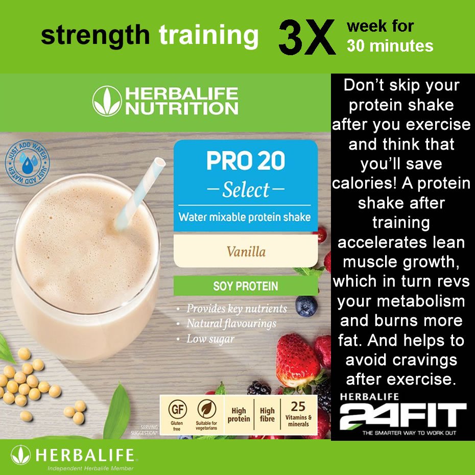24fitworkout's tweet photo. A #proteinshake after training accelerates lean muscle growth, which in turn revs your metabolism and burns more fat. And helps to avoid cravings after exercise. New water mixable #glutenfree #dairyfree low sugar Herbalife Pro 20 Select post workout shake. https://t.co/EJ44uqMrFe https://t.co/fXDjrhMERw