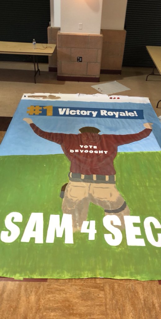 SamForSec's tweet photo. The banner was completed after a total of 10 hours of work put in at U of D.  Huge thanks to everyone that helped with the banner and with creating the small posters. https://t.co/OyHxo4OMfl
