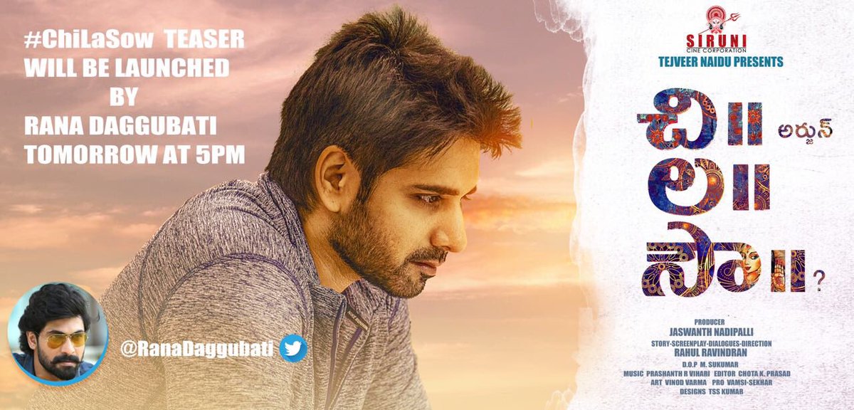 iamSushanthA's tweet photo. We’ve come a long way since our initial discussions @23_rahulr 
@Jaswanth373 @iamHarishCK 

Thank You @SiruniCineCorp and each one of the team that joined us and made the film what it is today! 
Hope all of you will enjoy it as much as we did, while shooting the film :)
#ChiLaSow https://t.co/qxrFJ2a1YB