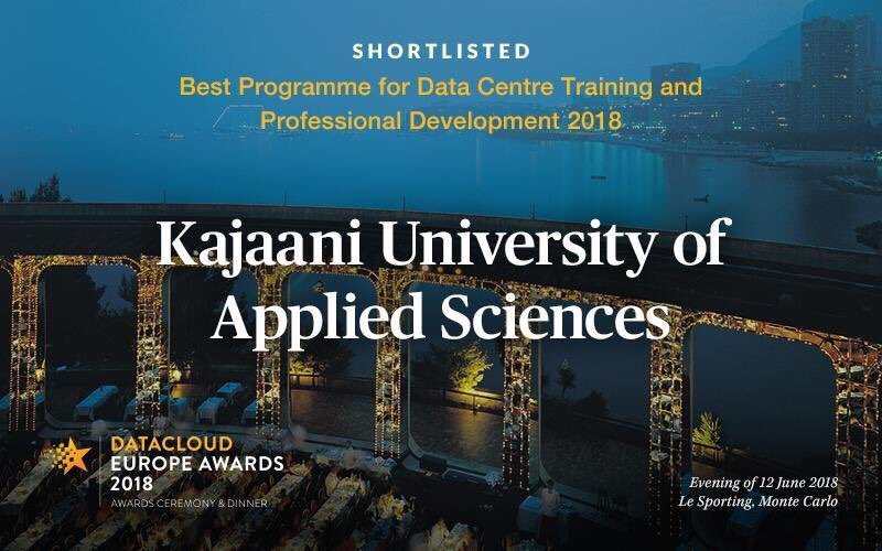 MattiSaren's tweet photo. Great News! Kajaani University of Applied Sciences @KajaaniAMK has been shortlisted for an award in the “Best Programme for Data Centre Training and Professional Development” category in the Datacloud Awards 2018! #datacloudawards2018 #datacentre #datacentretraining https://t.co/2wAspOPnAo