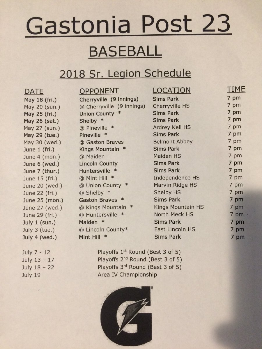 Gastonia Post 23 Schedule