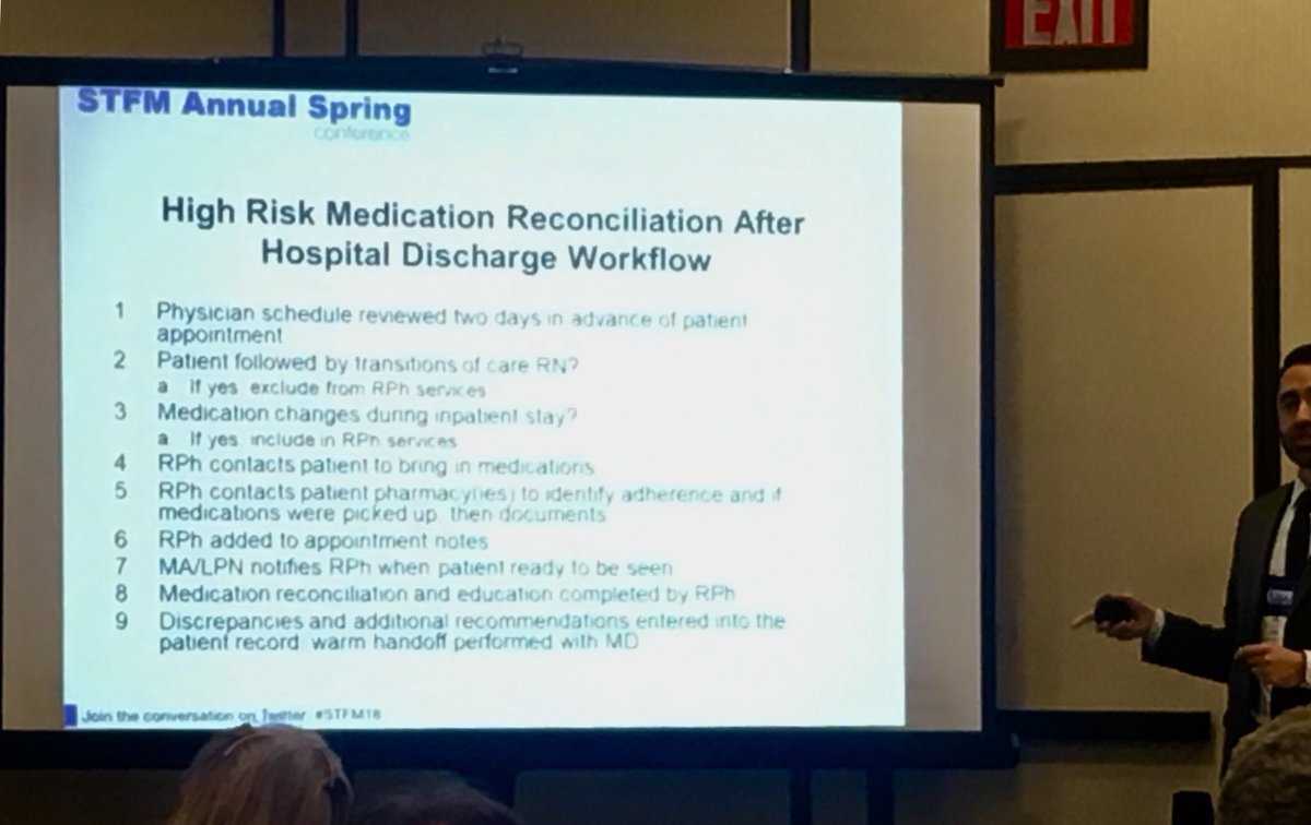 MLoafman's tweet photo. Another great example of integrating clinical pharmacy in primary care. #stfm18 #FMRevolution  Why aren’t we all doing more of this? https://t.co/M8cAuqkITG