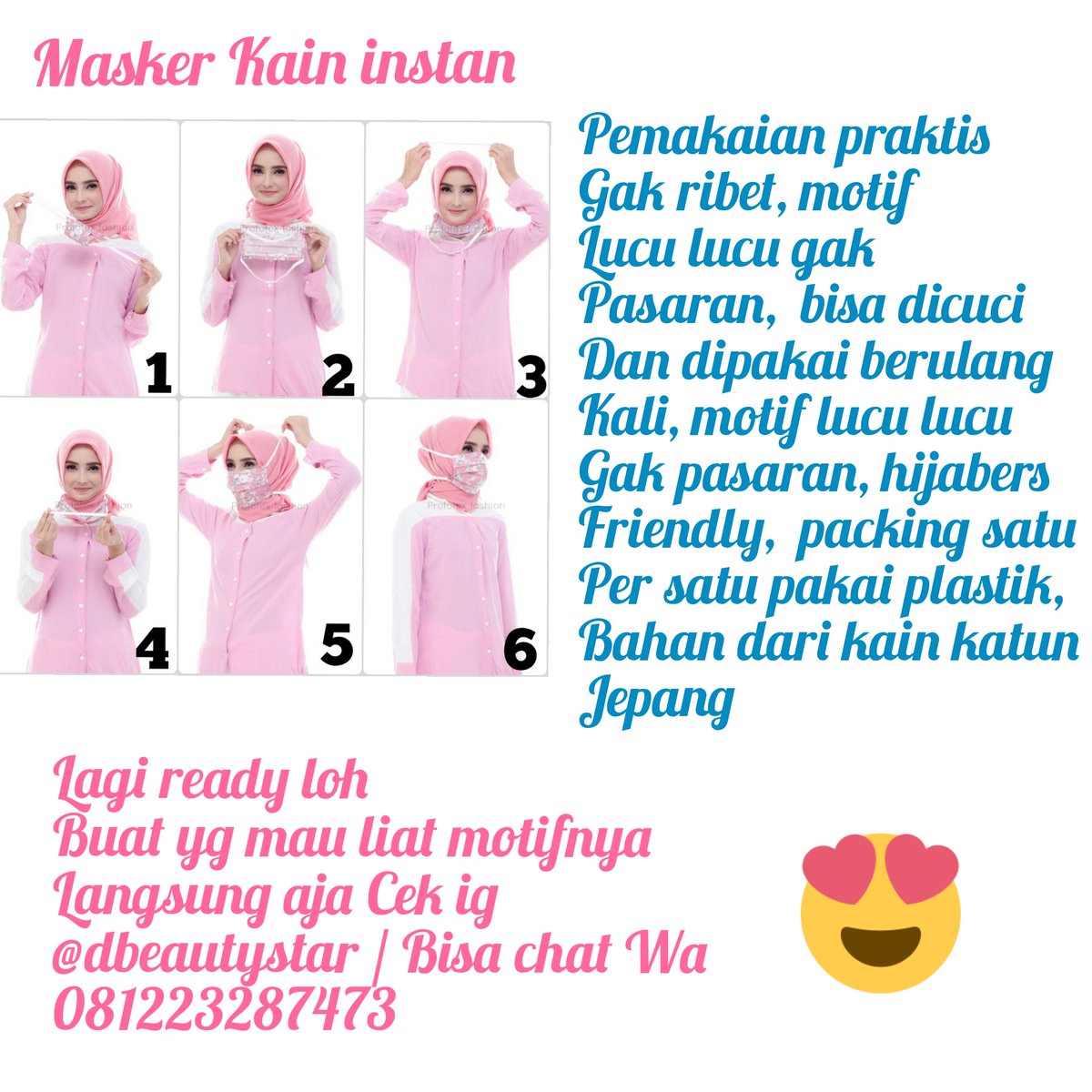 DwiRukmanaDR's tweet photo. Di order Masker Kain Instannya , lagi ready beberapa motif yg lucu tidak pasaran 🤗 https://t.co/7MxNnFLeP2