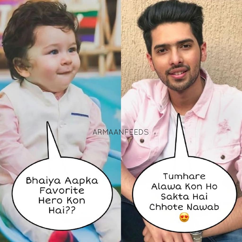 armaanfeeds's tweet photo. Another version of Taimur and Armaan conversation ♥️🎊
Chhote Nawab is everyone's favorite ! 😇💕
@ArmaanMalik22 ♥️🙈
#taimuralikhan #armaammalik 
Lots of love 💛💫. https://t.co/mjB9b3J9N5