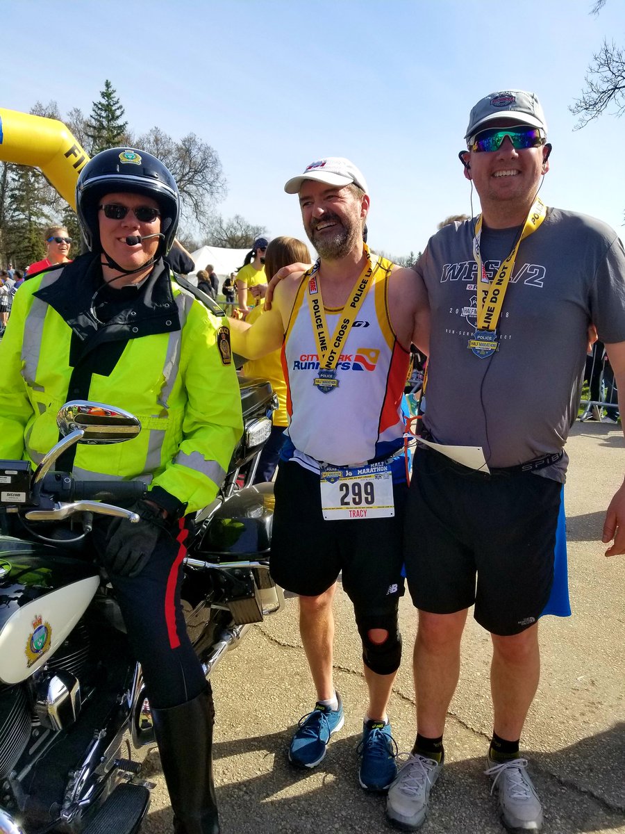 MartinforMB's tweet image. Today's #WPSHalfMarathon was my 14th, but 1st as tethered guide for visually impaired runner which was unplanned until I came across my friend Mike who was original guide &amp;amp; konked out at mile 5. Thanks @wpgpolice for escort &amp;amp; Tracy for the run #CancerResearch #mbpoli