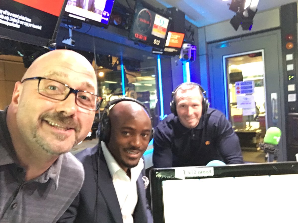 MarkClemmit's tweet photo. Great afternoon with #NigelReoCoker, #MichaelAppleton & @jsoverend for the climax to @SkyBetChamp regular season on @5liveSport
Congratulations @CardiffCityFC. Commiserations @BarnsleyFC & @burtonalbionfc https://t.co/4hStuYDak6