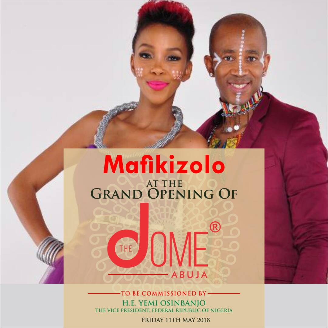 MafikizoloSA's tweet photo. We look forward and take pride in being part of the Grand Opening of the @thedomeabuja! 11th May 2018 will be a night to remember in Nigeria. #20 #mafikizolo https://t.co/cXP21ngXwf