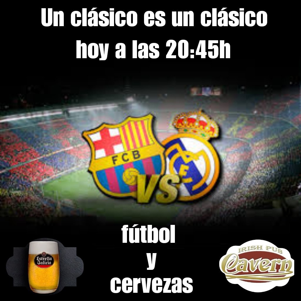 Un clásico es un clásico, no te pierdas la última batalla de esta Liga, ven a verlo con nosotros , no defraudará!!! #cavernesbien #futbolycerveza #barsa #realmadrid