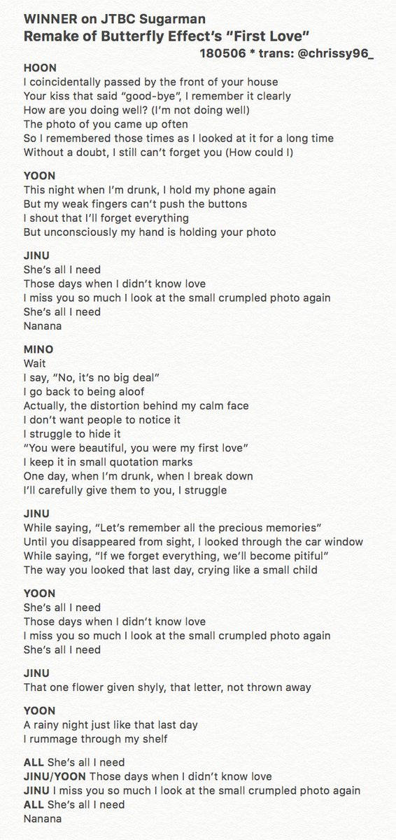 Lyrics Winner On Jtbc Sugarman Remake Of Butterfly Effect S First Love Performance T Co Si1ldlj4sm Rehearsal T Co 3r7yfktxao Text Ver Of Lyrics T Co I50qy1feke T Co Lrln1xyudy Lyrics Winner On Jtbc Sugarman Remake Of Butterfly Effect S First Love Performance T Co Si1ldlj4sm Rehearsal T Co 3r7yfktxao Text Ver Of Lyrics T Co I50qy1feke T Co Lrln1xyudy