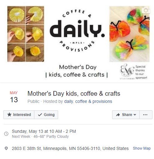 Join us Sunday, May 13th 10am-2pm for a kids, coffee &amp; crafts #mothersday2018 celebration! See our Facebook page for details and to RSVP.