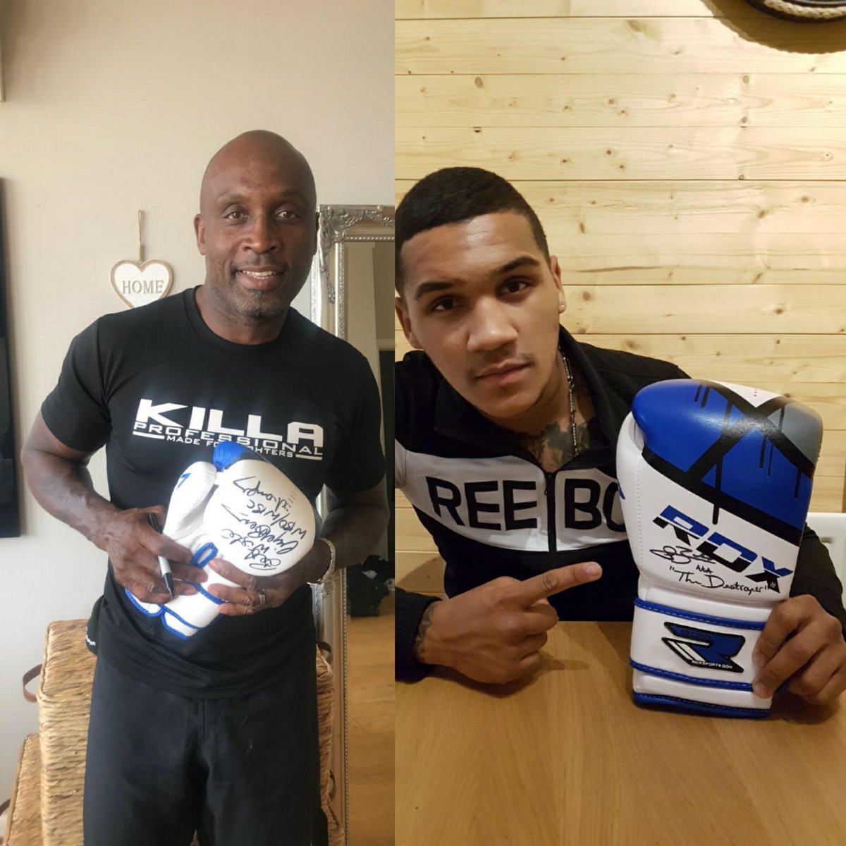 utdforcharity's tweet photo. The surprise is in. Another Silent Auction piece up for grabs. Conor Benn on 1 glove and Nigel Benn on the other. You cant make this up. Father and Son. Come on get your bids in early all raised goes to charity. Massive thank you to @ConorNigel and @NigelGBenn #unitedforcharity https://t.co/n7BgFzmVI9