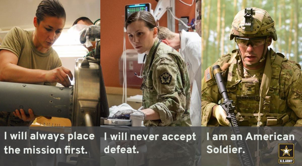 USArmy's tweet photo. Regardless of their occupational specialty, all Soldiers are bound by the values written in the Soldier's Creed. https://t.co/tnU6kak7I6
#USArmy #ArmyValues #SoldiersCreed #ThursdayThoughts https://t.co/VcY3kaMUlS https://t.co/HEwJ8AzKqo