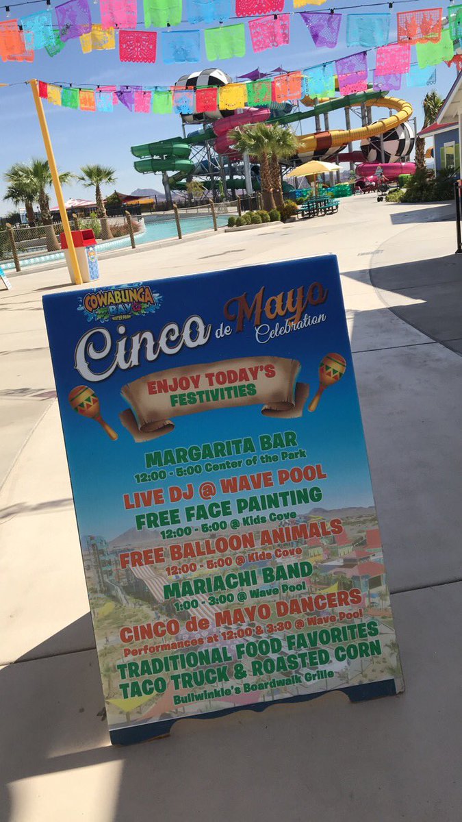 jenpbradley's tweet photo. The Cinco celebration weekend party continues today, at @cowabungabaylv, Sunday 11-6pm! Thank you @FOX5Vegas for visiting us and sharing our Monday #LuckyLocals $11.11 price! #waterpark #splash #Day2 #Cincofun https://t.co/VqjnFXREe4
