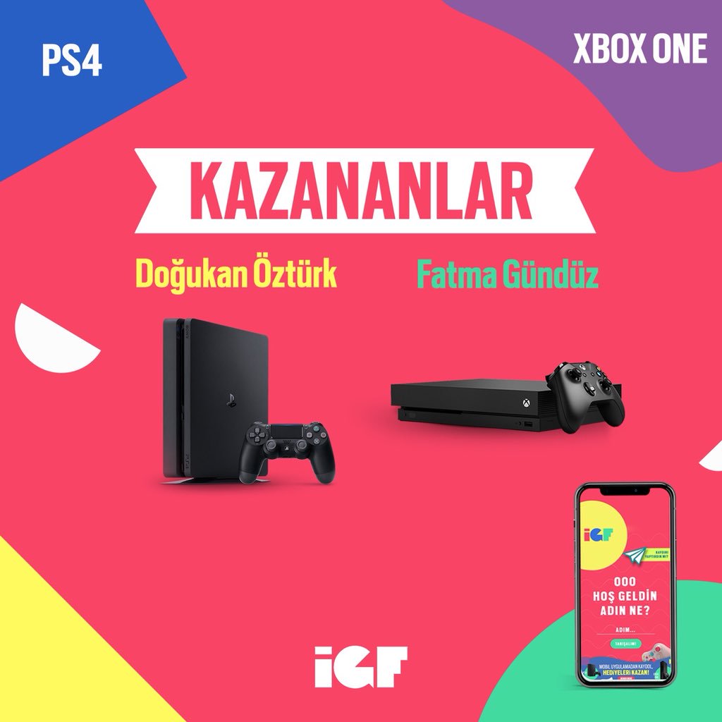 Festival biterken mobil uygulamayı indirip kaydolan kişiler arasından yapılan çekiliş sonuçlandı! 🎉 
İşte karşınızda PS4 ve Xbox One kazanan 2 kişi! 💪🏻 İletişim bilgilerinizi info@istgencfest.com’a mail atmanızı bekliyorum. 😉