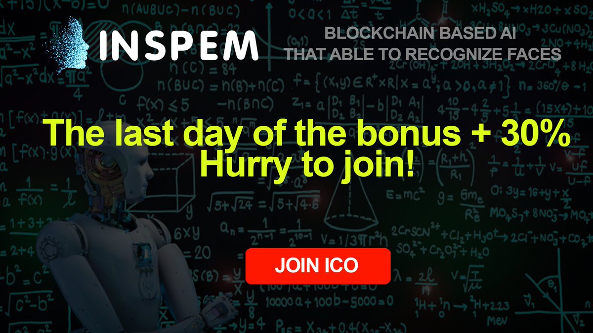 Guys! The first week of ICO is coming to end. Now you can buy INP tokens with bonus of + 30%.
Join tokensale: ico.inspem.com
#bitcoin #TokenSales #Binance #cryptocurrency #ethereum #ERC20 #blockchaintechnology #blockchain #bounty #BONUS