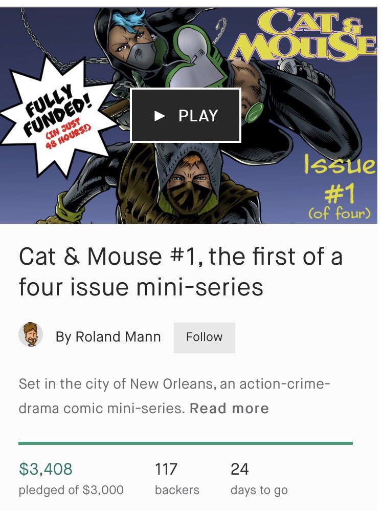 VantageInhouse's tweet photo. Now that #FCBD is in the rear view, letโs give some love to some Comic projects that are looking for some support:
Cat&Mouse #1
By @MannRoland
#RewardsGuaranteed #AlreadyFunded #24Daysmore
https://t.co/DTBZBhL486 https://t.co/YZsc0Mlxdi