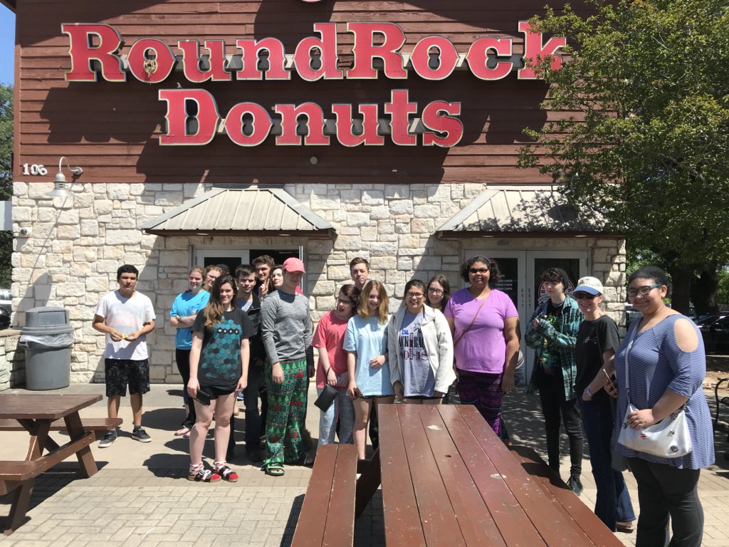 WOTheatre's tweet photo. Wow....what a ride!!! Congratulations to the company members of THE WOMEN OF LOCKERBIE for their SILVER MEDAL performance at the 3A State Championships yesterday! 2nd in the STATE! So very proud and honored! And celebrating with Round Rock Donuts before we head back home! https://t.co/Aqyu3NyqY7