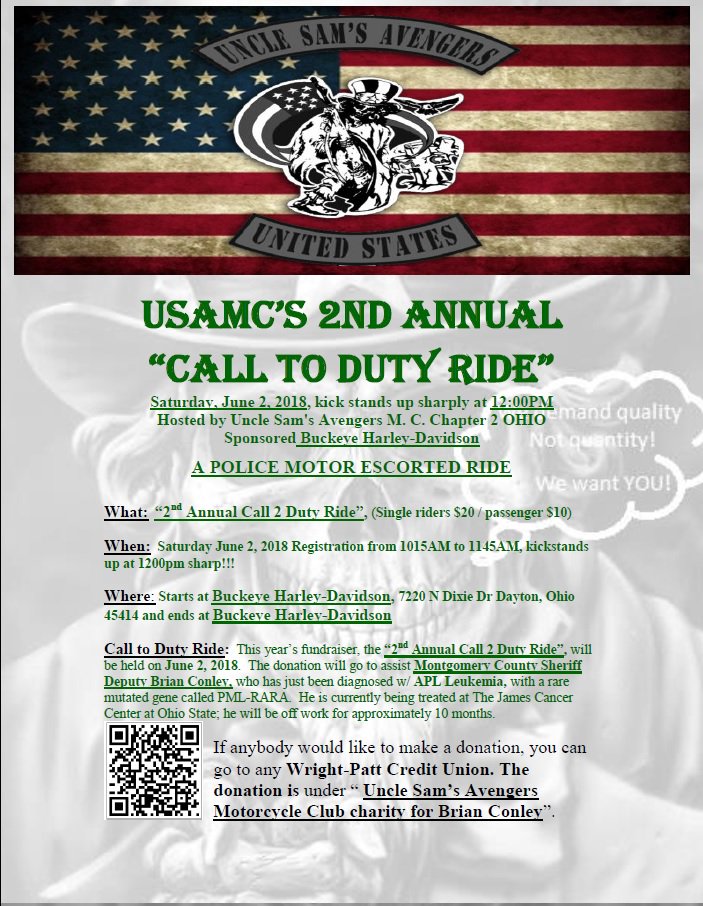 Dayton Police Dept Last Year This Group Rode For Our Own Off Branch This Year Uncle Sam S Avengers Are Riding For Mont Co Deputy Conley Who S Fighting Leukemia You Too