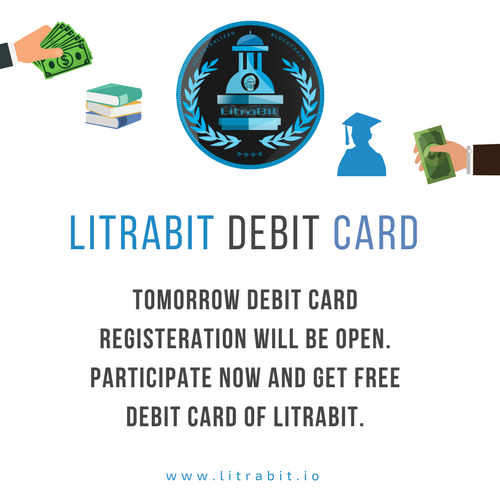 Tommorow LitraBit Debit Card Registration will be open

Participate Now and get a free debit card.
litrabit.io/privatesale/

#Airdrop #ICO #PRESALE #Blockchain #LitraBit #Top10 #ERC20 #ethereum #bitcoin #Bounty #Ripple #PrivateSale #Sale