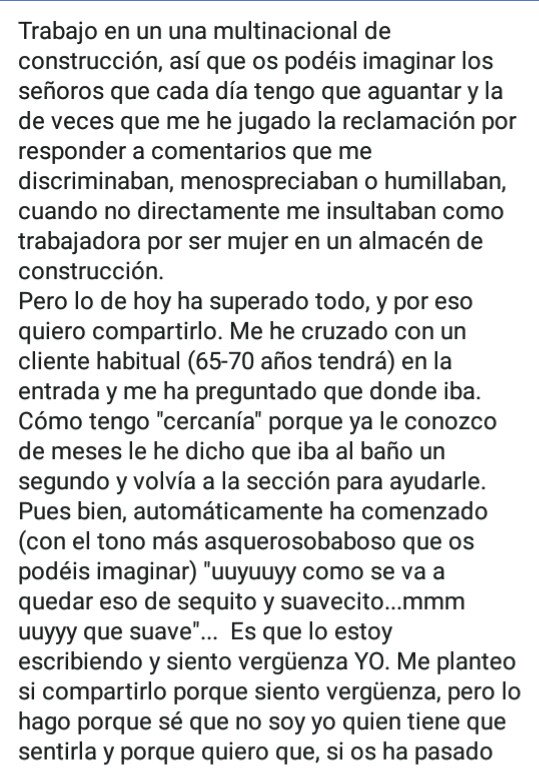miri_js6's tweet photo. Hoy el patriarcado me la ha jugado y siento vergüenza por haber sufrido acoso. Por eso lo comparto, porque quiero que la vergüenza cambie de bando, y la sientan quienes lo ejercen y no nosotras. 
#Cuéntalo #Mírame https://t.co/YIrBrojcAH