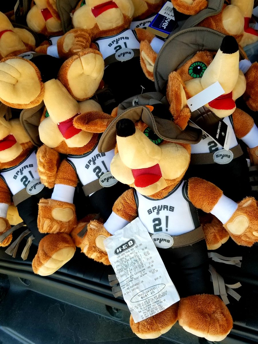 PaulBucksRN's tweet photo. When you work for The Health Promotion and Wellness department at Community First and the HEB cashier tells you the @SpursCoyote Stuffed Animlas are on sale for $4! I bought them all! Our CFHP babies are going to be @spurs fans from day one! ๐ #CFHP #HEB #Gospursgo #SpursCoyote https://t.co/PTDdgrQN6h