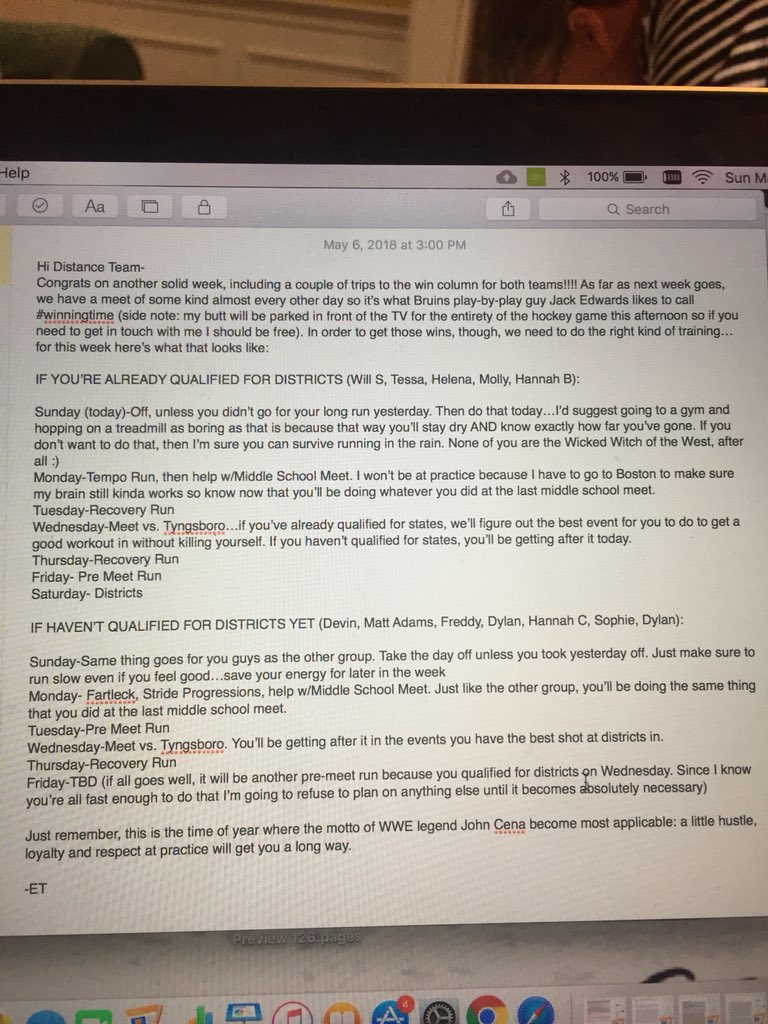 Distance Training Plan May 6-12