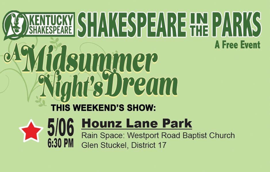 loukyparks's tweet photo. Join @kyshakespeare this evening at Hounz Lane Park at 6:30! Looks to be a beautiful night. In the event of inclement weather, the show will go on! Join us at Westport Road Baptist Church. Thank you Councilman Glen Stuckel! #KeepWillFree #KyShakespeare https://t.co/R4NqPAJYfe