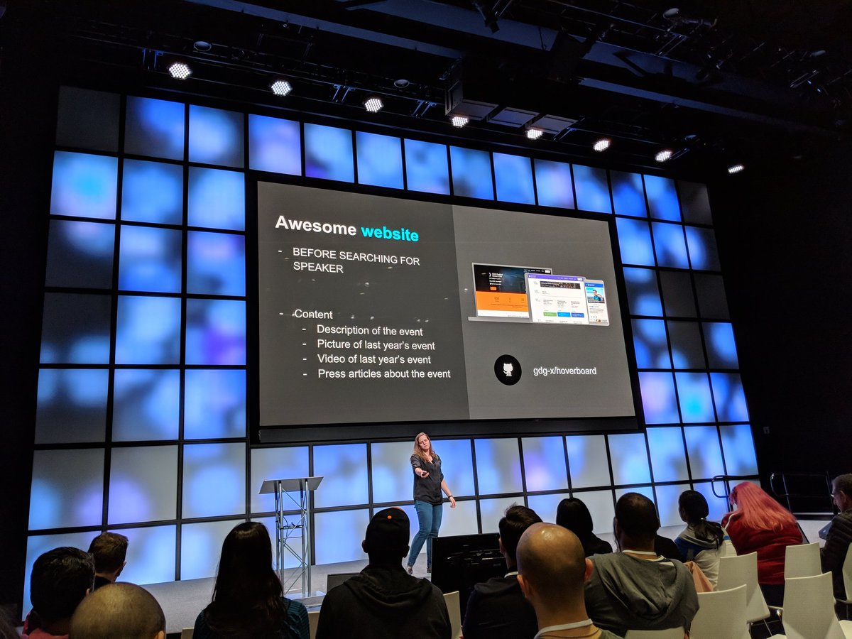 TrishWhetzel's tweet photo. Nice call-out to Project Hoverboard for creating a conference web site @polymer @ozasadnyy #gdg #NAGDGSummit https://t.co/hZd5pipP1K