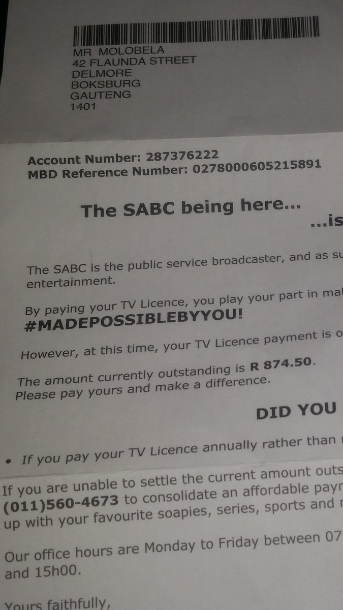 AFRICANTALENT3's tweet photo. I refuse to pay TV licence...TV licence for who?? They must collect it BY DSTV.✋✋ @SABCNewsOnline @Official_SABC1 https://t.co/pW72b13u5B