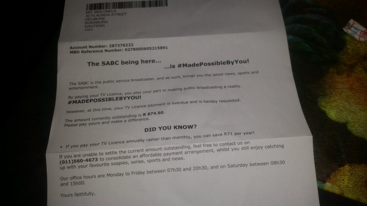 AFRICANTALENT3's tweet photo. I refuse to pay TV licence...TV licence for who?? They must collect it BY DSTV.✋✋ @SABCNewsOnline @Official_SABC1 https://t.co/pW72b13u5B