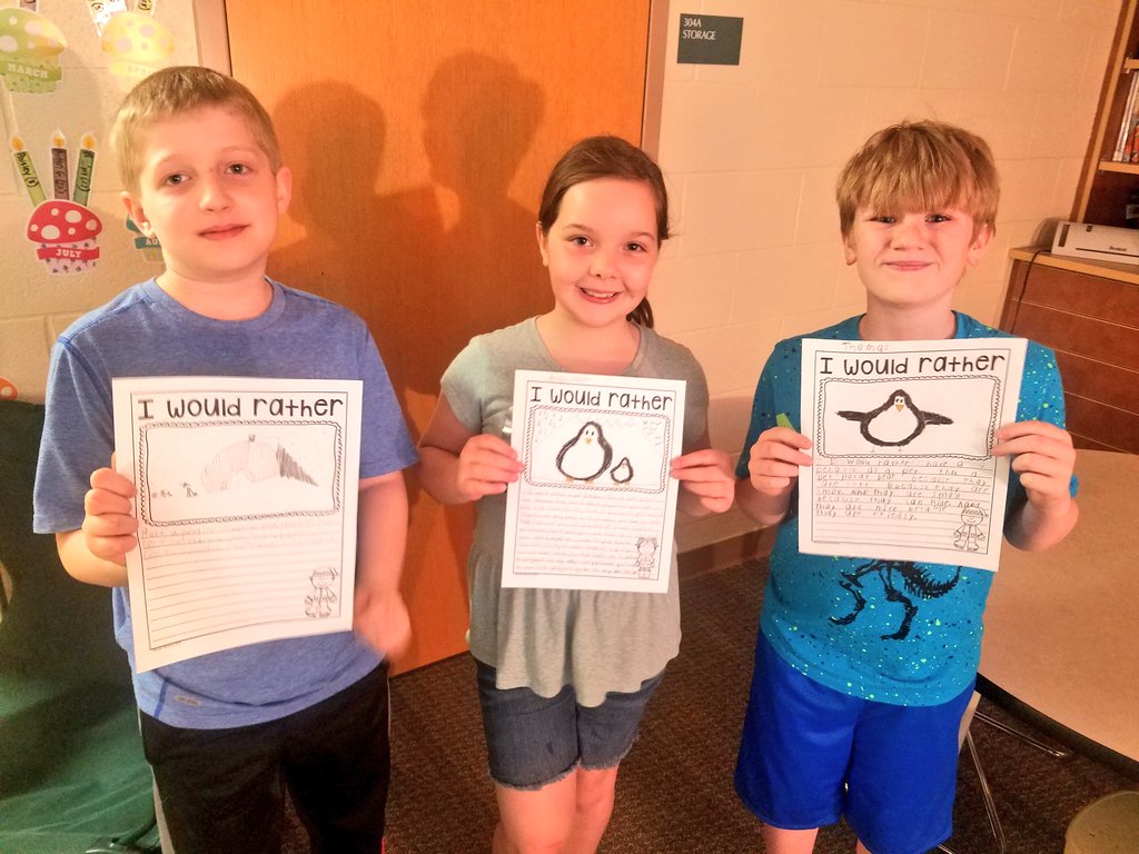Eckergrade3's tweet photo. Would you rather have a pet penguin or polar bear??? That was the question that inspired our classroom "tug-of-war" on the board. (Polar bear was the class winner!) Afterwards, everyone got their own chance to write a persuasive paragraph about their personal preference! 📝 https://t.co/Hug3gsNpVD