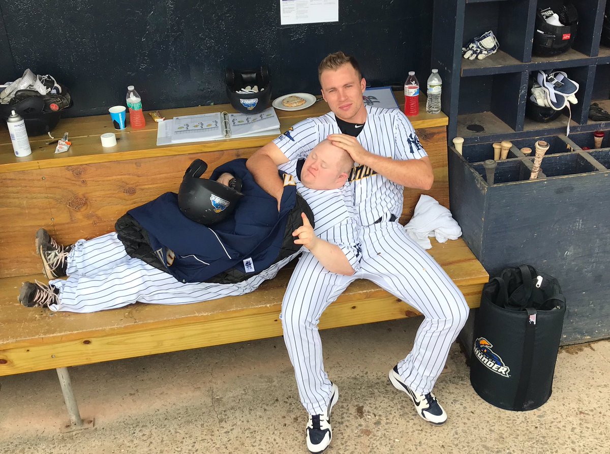 Trenton Thunder⚡ on X: What does Brandon Drury do after hitting a bomb on  rehab assignment with the Thunder? Let's bat boy Tommy use him as a pillow  to take a nap!