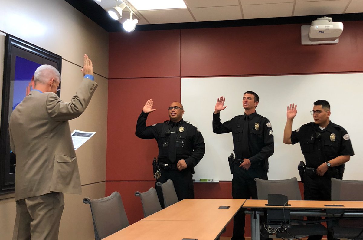UtahTech_police's tweet image. Congratulations to Sargent Gibb, Officer Ola, and our newest addition to the DSU police family Juan, they have all been officially sworn in!