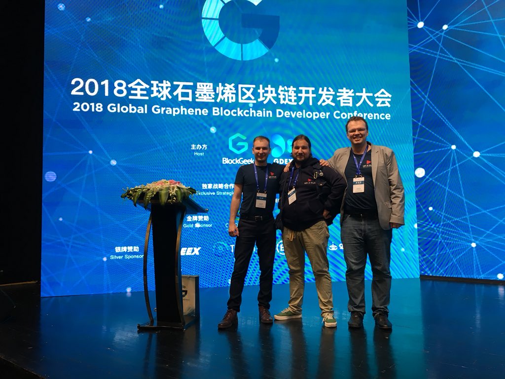 DurakovAndrey's tweet photo. LetItPlay founders with our Adviser Petr from RuDEX at the end of the conference. It was a very promising event where we have established a lot of connections with funds, exchanges and EOS community. We will announce some good news soon! #letitplay #graphene #eos #rudex https://t.co/io4h34Op6F