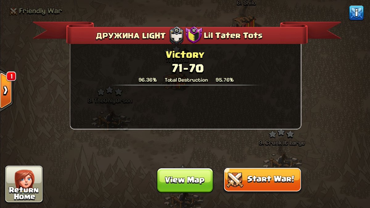 D.Light (@dlightcoc) on Twitter photo After 3 lose in a row, sweet win vs <a href="/EYG_FamilyCoC/">EYG - Evolve Your Game</a>. Thx for war Lit Tater Tots 🍻
6-4 now.
<a href="/champwarleague/">Champions War League</a>
#cwl
#cwlhilite
#drz After 3 lose in a row, sweet win vs <a href="/EYG_FamilyCoC/">EYG - Evolve Your Game</a>. Thx for war Lit Tater Tots 🍻
6-4 now.
<a href="/champwarleague/">Champions War League</a>
#cwl
#cwlhilite
#drz