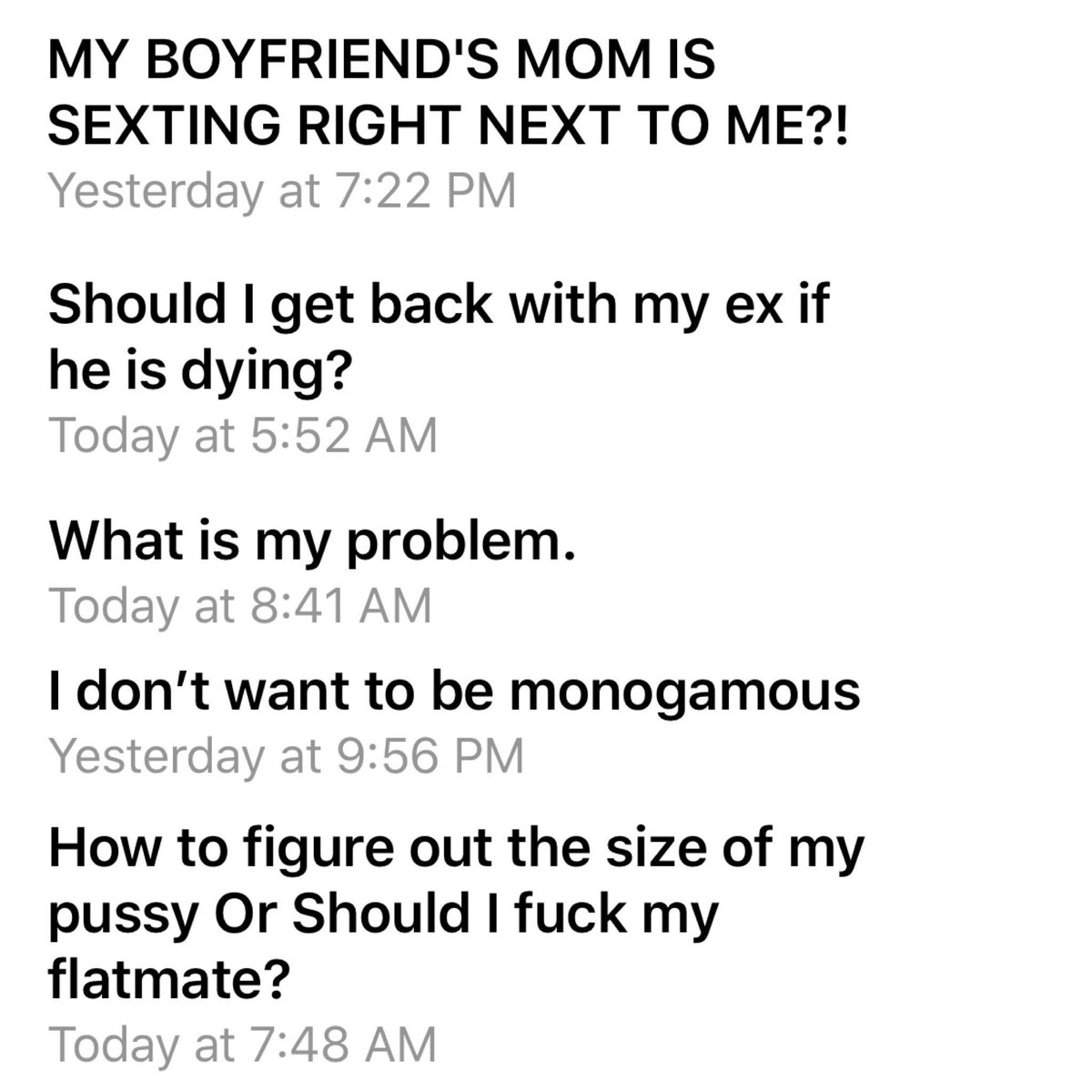 GuysWeFcked's tweet photo. #SubjectLineSunday #guyswefucked #fuckeremails #BoyfriendsMomIsSextingNextToMe #TheDyingExDebacle #WhatIsMyProblem #NahOnMonogamy #TheSizeOfMyPussy https://t.co/Tjy6CSm12j