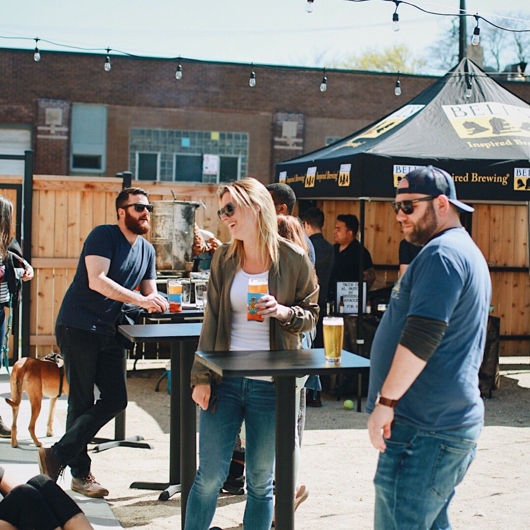 LakeshoreBev's tweet image. Very good vibes happening right now @Sl33pingVillag3 for our #SoundsOfSpring party with @BellsBrewery! Come through for beers, tacos, music, and lots of dogs to pet.
