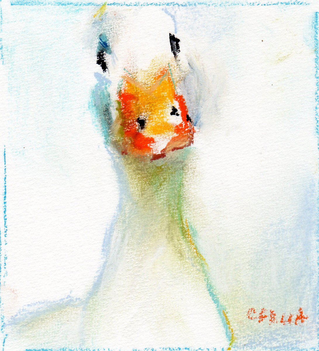 This is 'Graham Quacker' - named for a #whiteduck we had when I was a kid! #pasteldrawing #farmhouseart