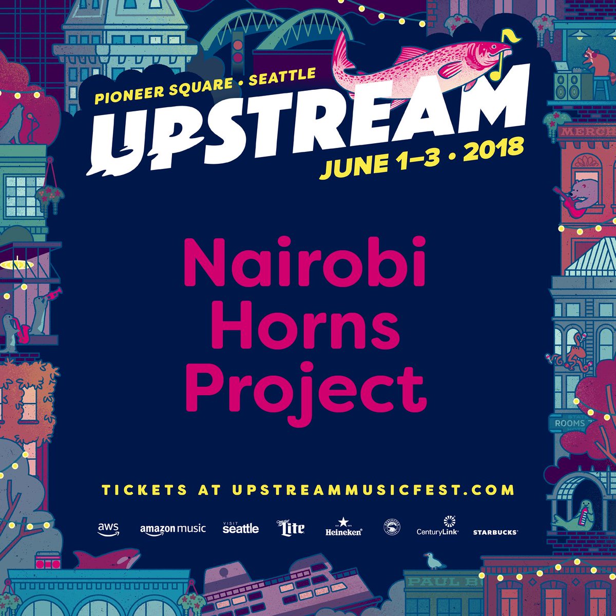 OneVibeStudio's tweet photo. Catch @NairobiHorns for the first time in #Downtownseattle @UpstreamFest https://t.co/YT96pcgodE #International #AfricanStage #IamOneVibeAfrica #Seattle #RoadToMadaraka #Kisumu #Nairobi #Africa https://t.co/CzGvQcBaeU