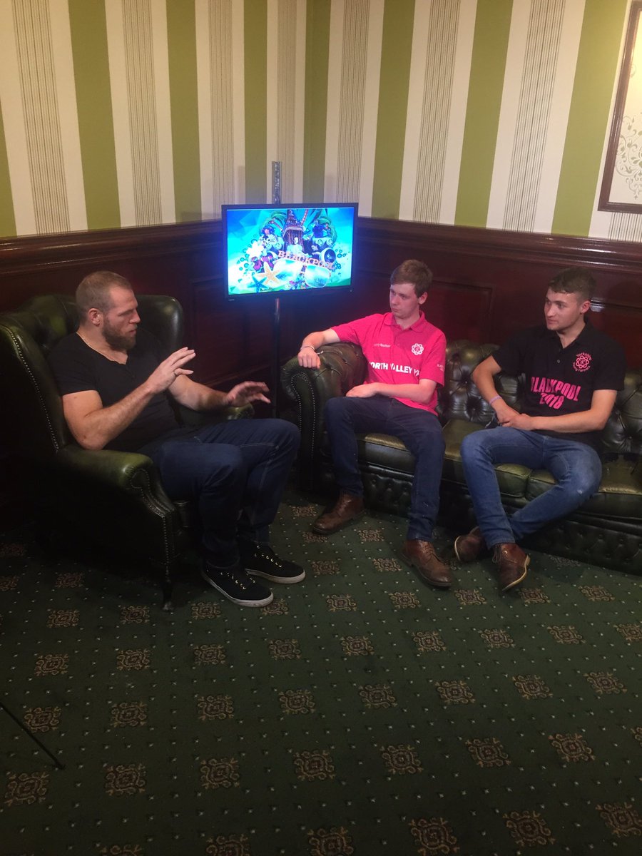 Getting excited to see <a href="/jameshaskell/">James Haskell</a> on the decks soon! Here's <a href="/WorthValleyYfc/">Worth Valley Yfc</a> chatting to him back stage as our Club of Convention winners #yfcagm18