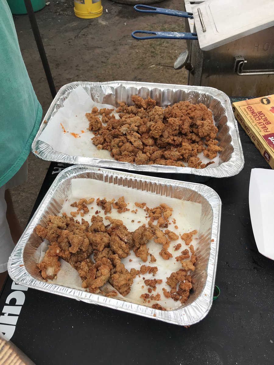 LukeSheekey's tweet photo. The @DeltaStateBSB #LeftFieldCrew have it going on today. The food is an absolute outrage & they’re just getting started #bbq #oysters #shrimp https://t.co/ncLSiwK75B