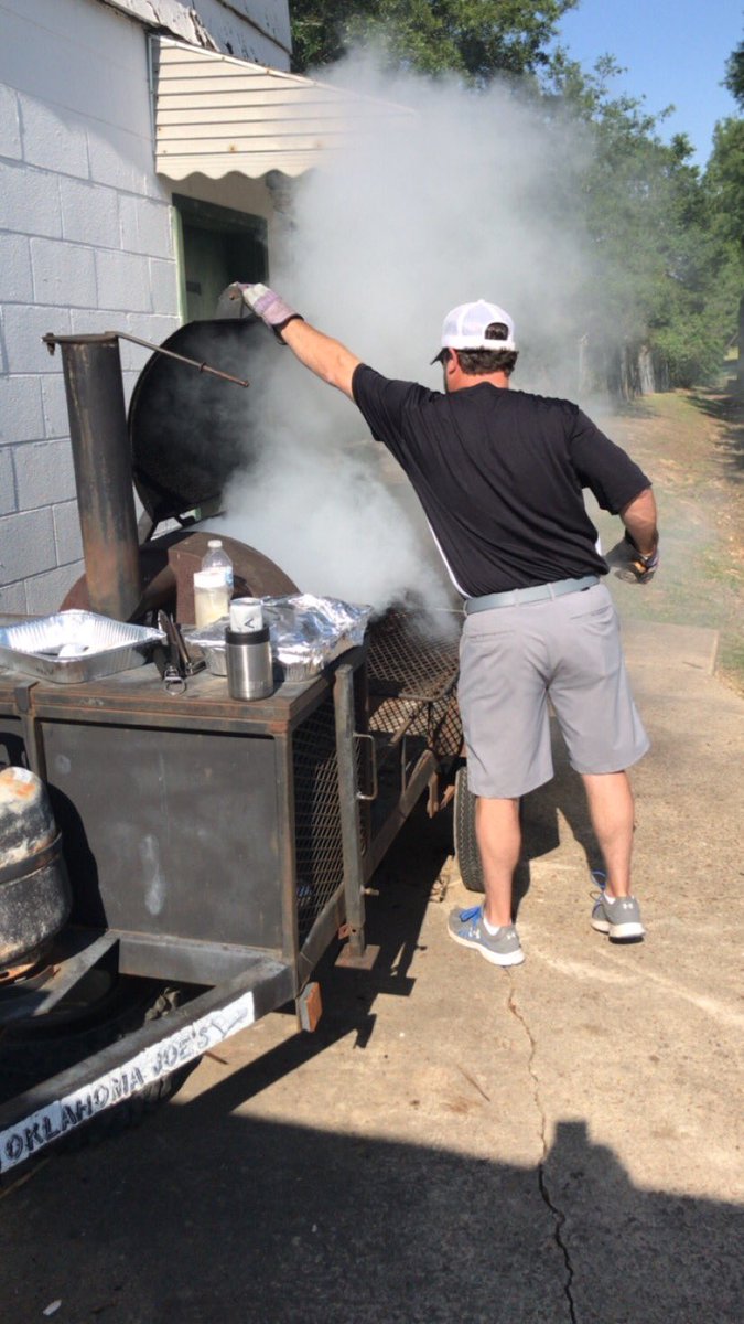 LukeSheekey's tweet photo. The @DeltaStateBSB #LeftFieldCrew have it going on today. The food is an absolute outrage & they’re just getting started #bbq #oysters #shrimp https://t.co/ncLSiwK75B