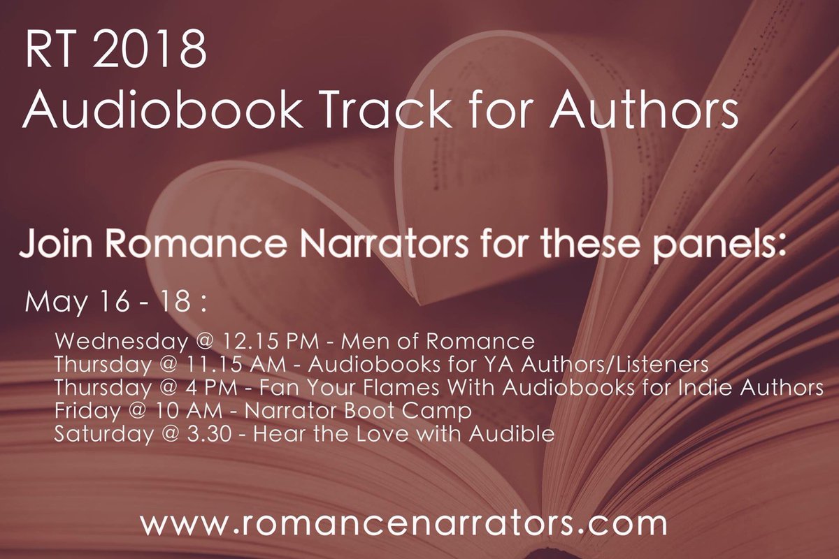 Going to be at <a href="/RT_Convention/">RT Booklovers Con</a> in Reno this year? Join Romance Narrators at these panels. Ask questions, say hello, win prizes! Hope to see you there! #RT2018 #loveaudiobooks