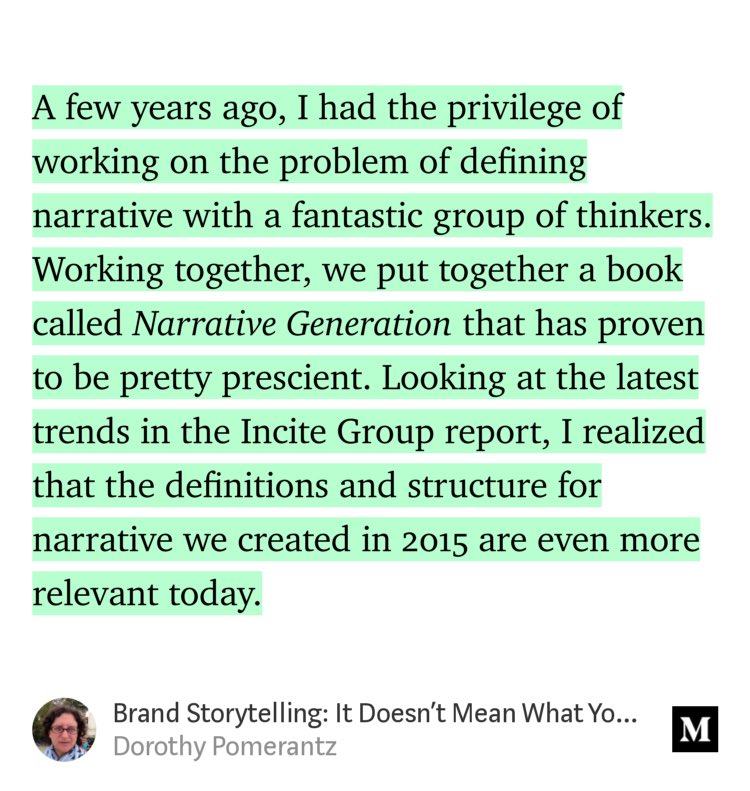 NarrativeGen's tweet photo. “Brand Storytelling: It Doesn’t Mean What You Think It Means” by @DorothyPWrites https://t.co/aN6AP8HDw2 https://t.co/crHiWHDy9u
