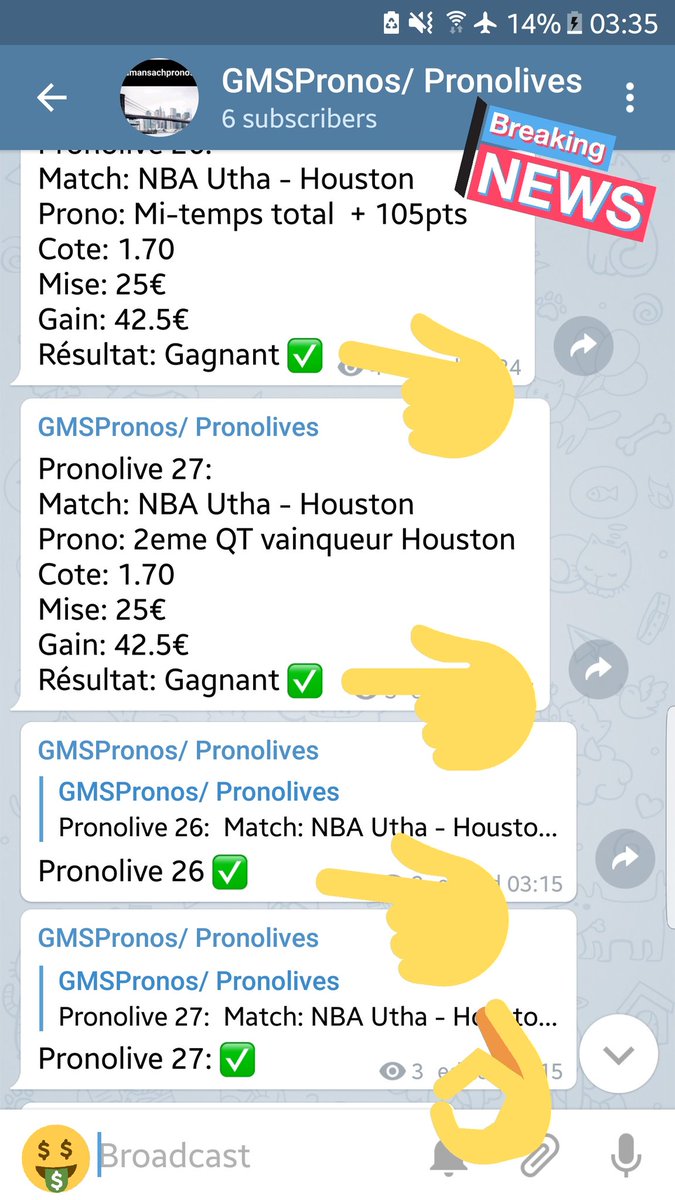 GMSPronos's tweet photo. Pronolive ✅
⬇️C'est gratuit rejoins nous ⬇️
https://t.co/Rdin5bJHmw
#Pronolive #GMSPronos #TeamParieur https://t.co/pZHndhRGPi