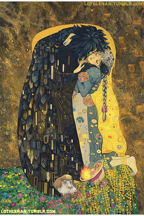 Loot Anime This Howl S Moving Castle Art Inspired By Klimt S The Kiss Is Beautiful Check Out More From The Artist Here T Co 7l3ywkp6xx T Co Wndqrgwxj9 Twitter