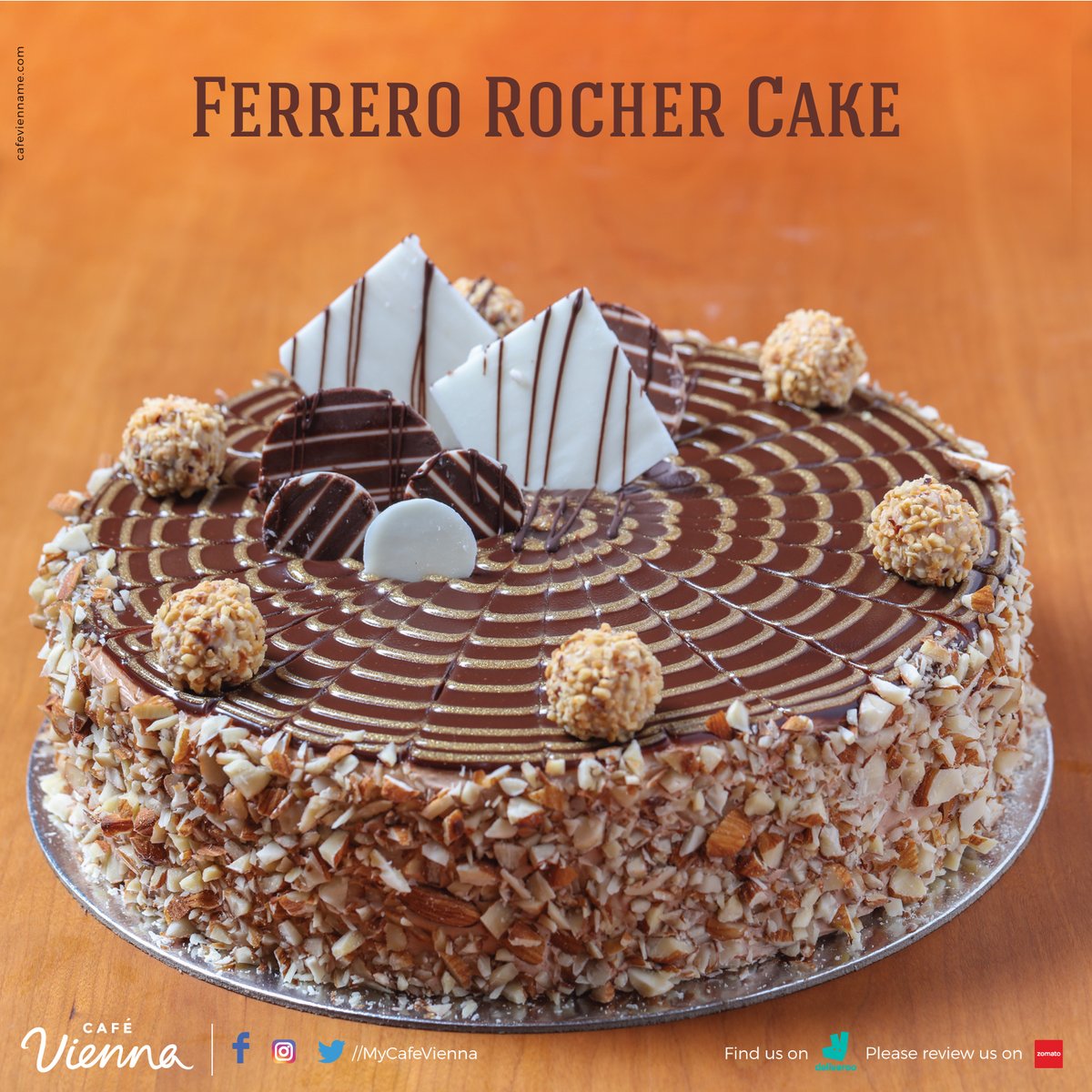 MyCafeVienna's tweet photo. Planning a birthday? This delectable Ferrero Rocher Cake is everything you need to make your loved ones smile! #FerreroCake #FerreroRocher #MyDubai #uae #Dxb #Cakes #Birthdays #Celebrations https://t.co/G5T7bSESme