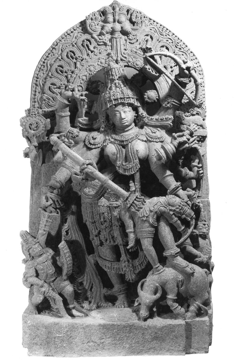 A Hoysala era Mahishasuramardini, held at the same v&a museum. Just a glace will tell you it is a premier sculpture which was once part of a garbhagudi. There are other carvings of durga at Belur & halebidu, but none at this level of detail! The brits stole the best pieces!