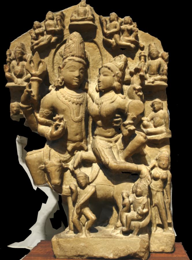 A Pratihara era Shiva-Parvathi sculpture now being held at the carnegie museum of art in pittsburgh, pennsylvania.
