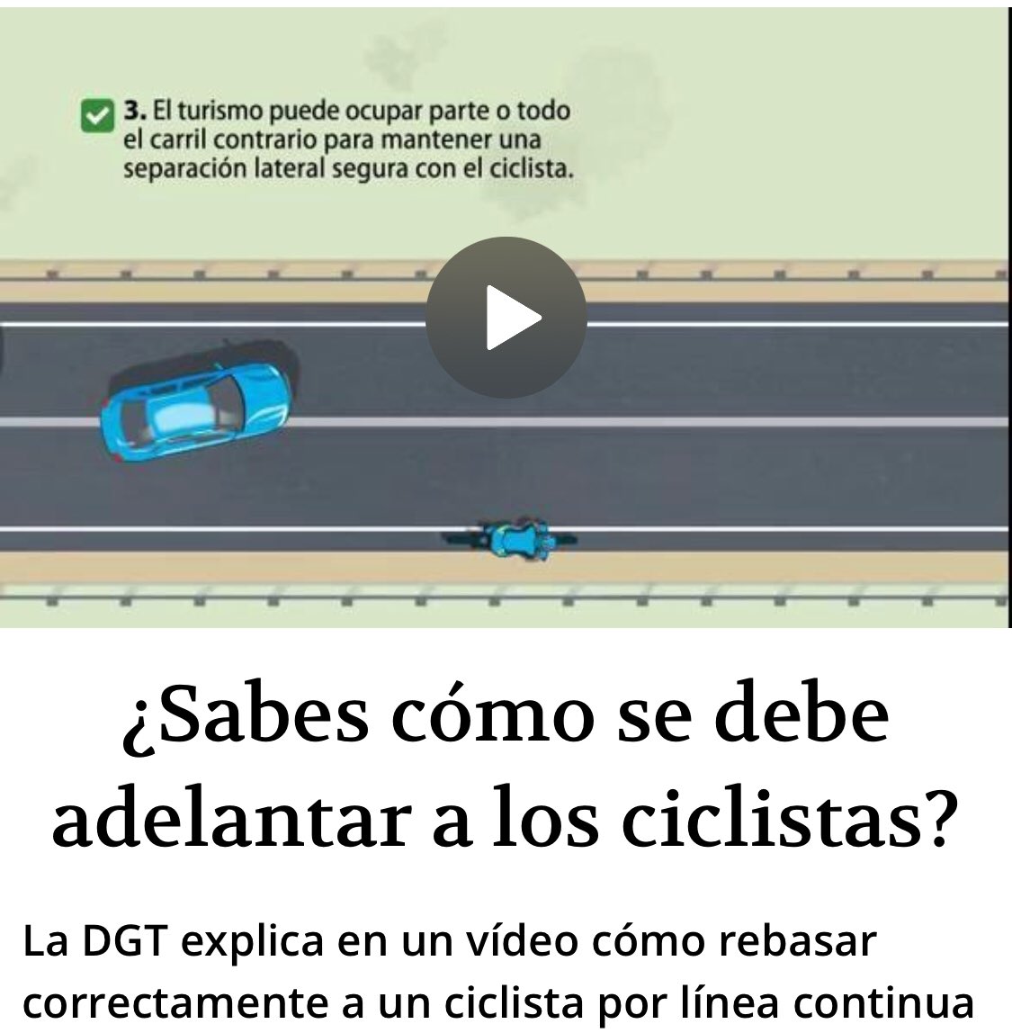 stopaccidentes's tweet image. Recordemos también mantener la calma si nos encontramos con un #ciclista 🚲 Respetemos el #metroymediodevida Podremos adelantar si no ponemos en peligro a ningún usuario de la vía. Solo en estas circunstancias rebasaremos línea contínua para #adelantar google.es/amp/amp.levant…